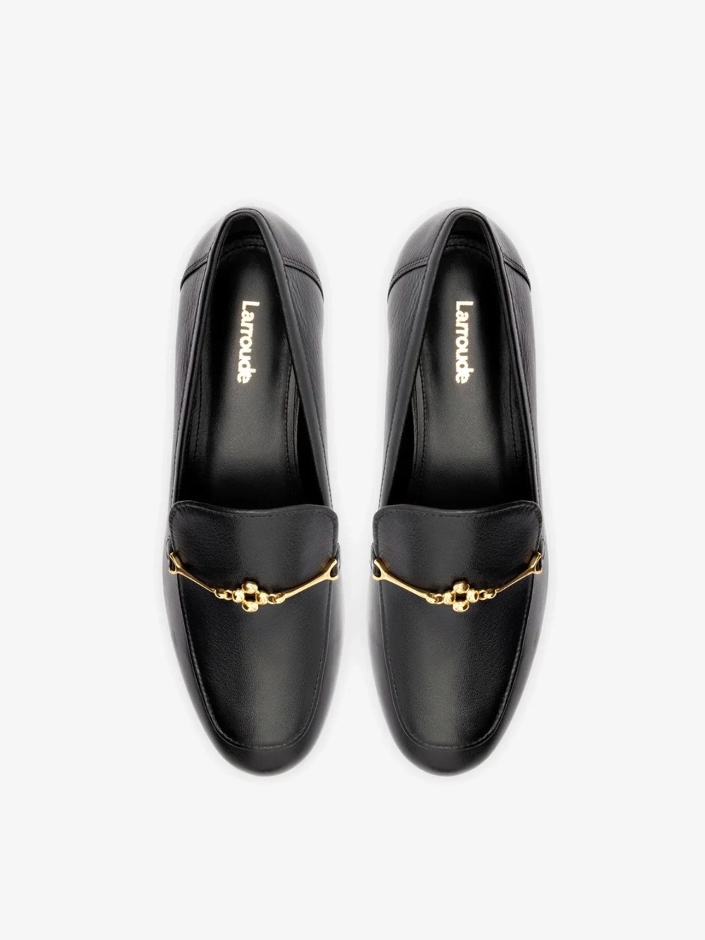Larroude Black Leather Loafers with Gold Horsebit